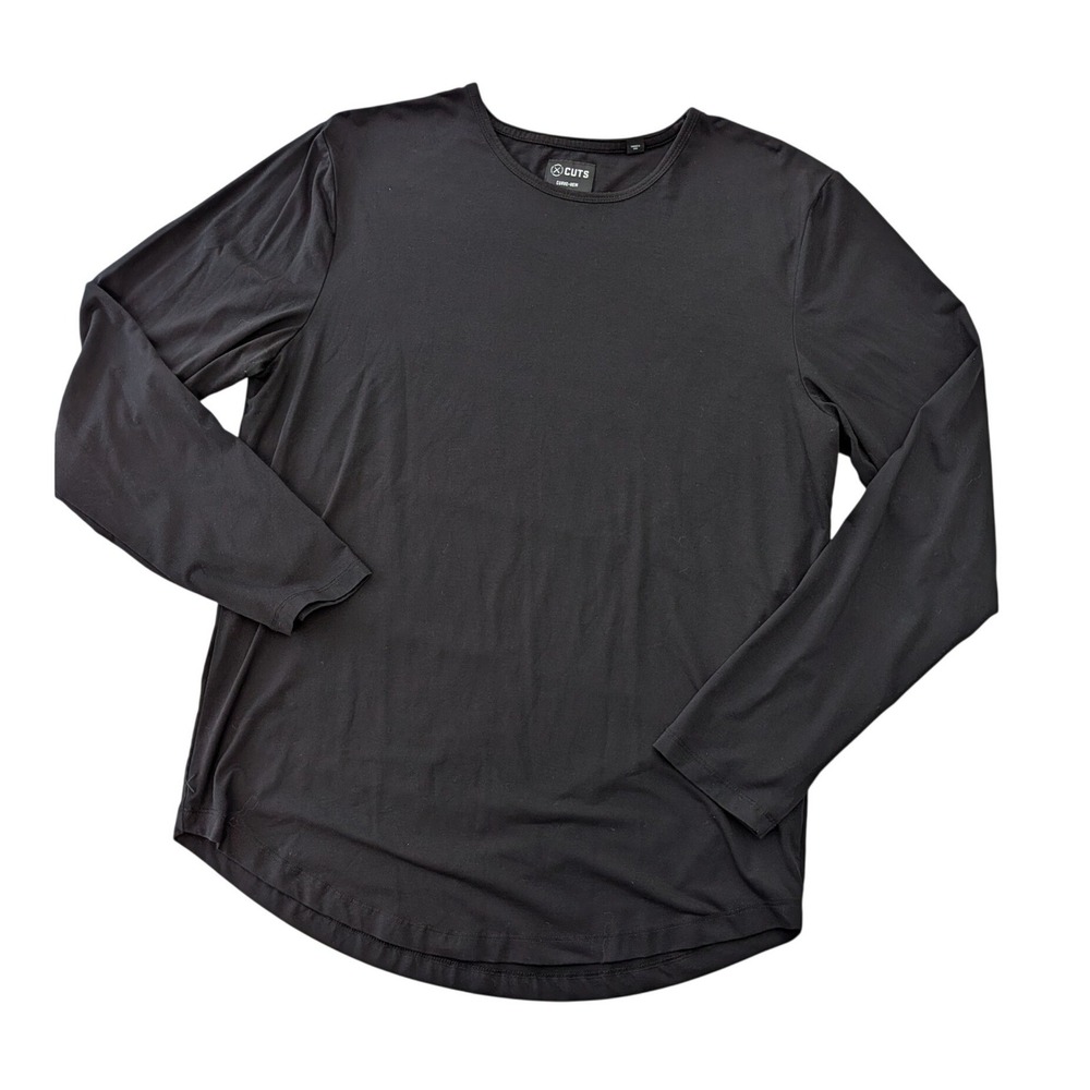 Cuts Mens XXL Black Curved Hem Long Sleeve Crew Neck Pyca Pro Stretch Shirt